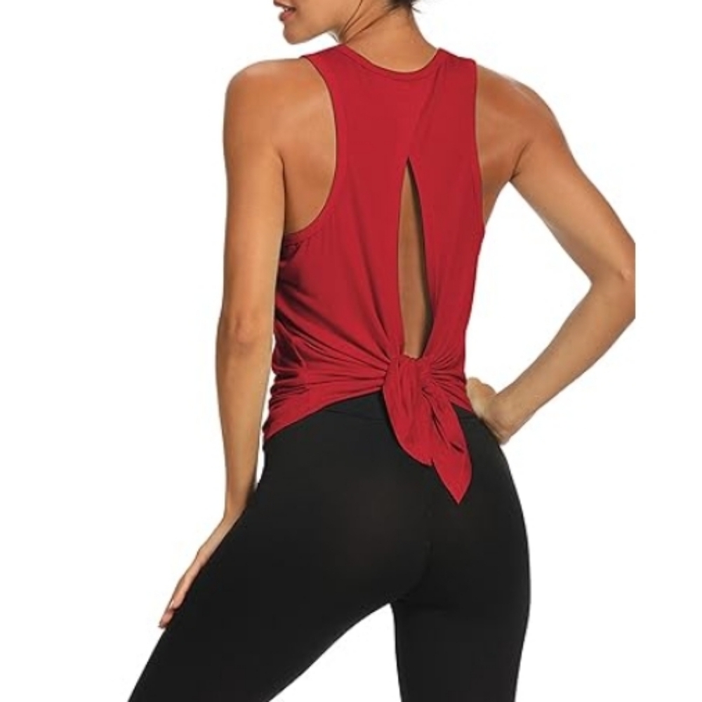 Bestisn Workout Tops Open Back Gym Workout Tie Back Musle Tank Red